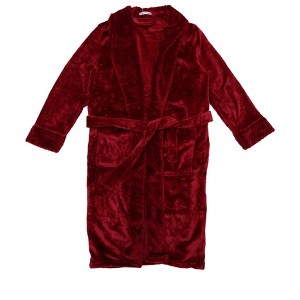 cheibear Women's Soft Flannel Plush Fluffy Long Bathrobe with Belt and 2 Pockets - 1 of 4