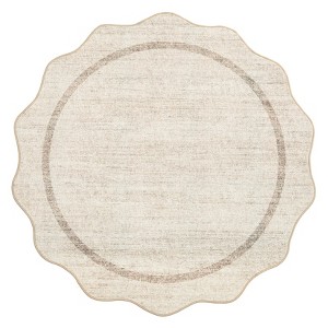 Scalloped Washable Bordered Living Room Bedroom Rug, Ultra Thin Non Slip Indoor Farmhouse Carpet for Dining Room - 1 of 4