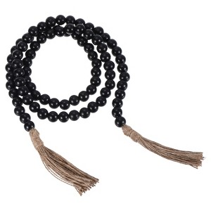 Unique Bargains Natural Wood Bead Garland with Tassels for Tiered Wall Hanging Decor 1 Set - 1 of 4
