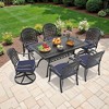 7-Piece Cast Aluminum Patio Dining Set with Rectangle Table, 2 swivel chairs and 4 fixed dining chairs, Blue Cushions - 3 of 4