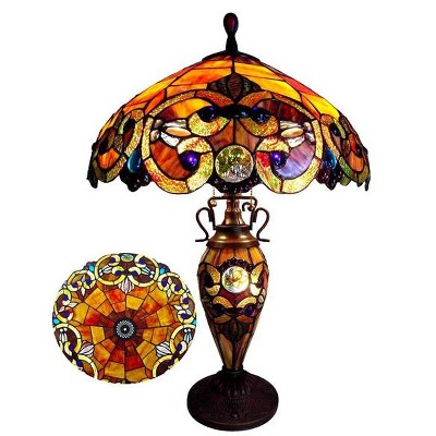 Chloe Lighting Demetra Aurora tiffany-Style 3 Light Victorian Double Lit Table Lamp 18" Shade