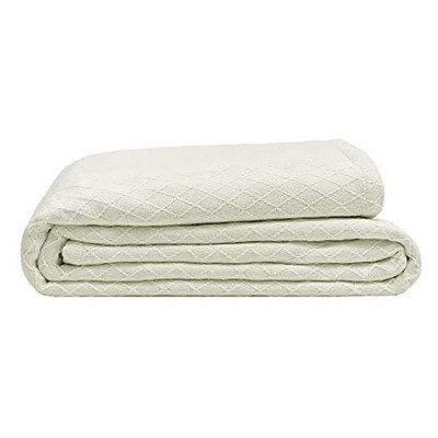 Elite Home 108 x 90 Inch Soft Lightweight All Season Diamond Weave Bamboo Cotton Origin Blanket for Couch, Sofa, or Bed, King Size, Ivory