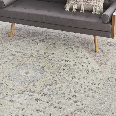 Elegant Ivory & Pink Distressed Kashan 8' x 10' Area Rug