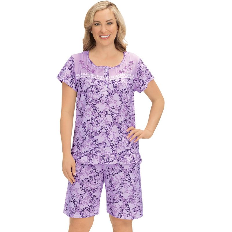 Collections Etc Floral Pajama Short Sleeve Shirt and Shorts Set, 3 of 5