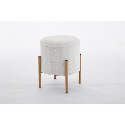 OUTSUPPLY Modern Round Storage Ottoman with Metal Base & Removable Lid, Footstool for Living Room, Bedroom, Office