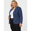 Agnes Orinda Women's Plus Size Denim Notched Lapel Color Block Stretch Blazers - 4 of 4