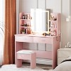 Vanity Desk with Lights, Makeup Vanity Set with 3 Colors LED Lights, Power Outlet, 6 Shelves, 2 Drawers & Cushioned Stool for Bedroom - 4 of 4