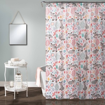 Pink and shop grey shower curtain