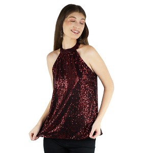 Artyska Women's Party Cocktail Club Sleeveless Sparkle Vest Tank Camisole Sequin Halter Tops - 1 of 4