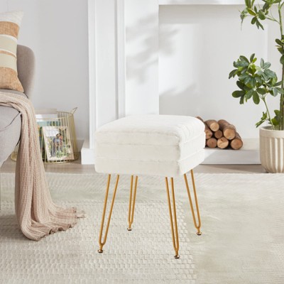 Lirago,White Velvet Vanity Stool with Storage Ottoman Footrest for Bedroom & Living Room