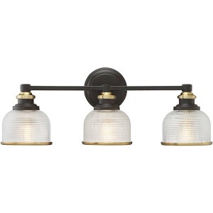 Possini Euro Design Poway Industrial Modern Wall Light Bronze Warm Brass Hardwire 24" 3-Light Fixture Textured Glass Bowl Shade for Bedroom Bathroom - 1 of 4