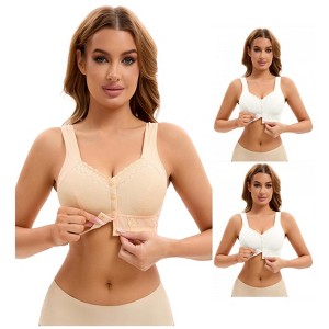INSPIRE CHIC 3 Pcs Women's Lace Front Closure Full Coverage Workout Wirefree Breathable Soft Bras - 1 of 4