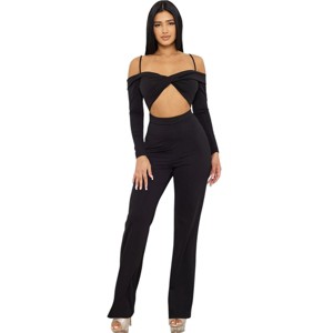 Slickblue Women's Open Shoulder Jumpsuit with Cutout Detail and Bell Bottom - Cinnamon/Black, Size S-L - 1 of 4