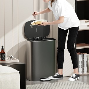 Vynxaria 13 Gallon 50L Kitchen Foot Pedal Operated Soft Close Trash Can - Stainless Steel Ellipse Bustbin - S - 1 of 4