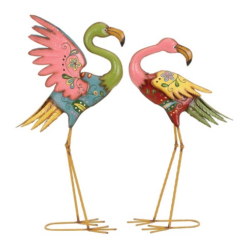 Set of 2 Iron 28" Coastal Flamingos Garden Sculpture - Olivia & May: Nautical Patio Decor, Eclectic Style - image 1 of 4