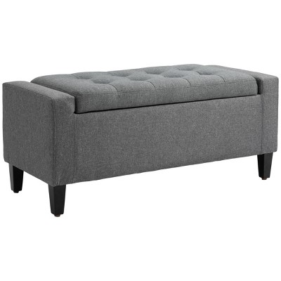 GlasFlength Ottomans and Benches Linen Upholstered Storage Bench with Lift Top and Button Tufted for Simple Living Room, Gray, 37"*12.6"*16.5"