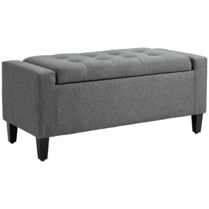 GlasFlength Ottomans and Benches Linen Upholstered Storage Bench with Lift Top and Button Tufted for Simple Living Room, Gray, 37"*12.6"*16.5" - 1 of 4