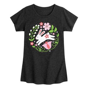 Girls' - Instant Message - Scandinavian Bunny With Flowers Fitted Short Sleeve Graphic T-Shirt - 1 of 4