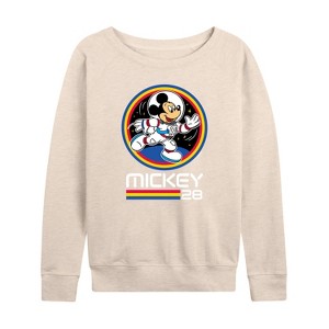 Women's - Disney - Mickey 28 Space Badge Lightweight French Terry Wide Neck Long Sleeve Shirt - 1 of 4