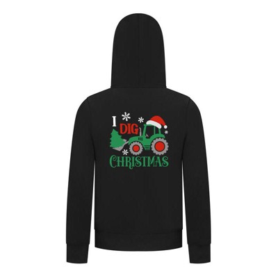 Everyday Kids Christmas Collection I Dig Christmas Zip Up Hoodies – Holiday Tractor Sweatshirt - Black