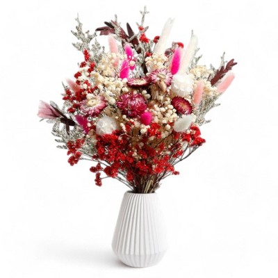 Alilang Vibrant Dried Flowers Mixed Floral Arrangement with Pink and Red Accents, 17.8 Inches - Mauve Pink