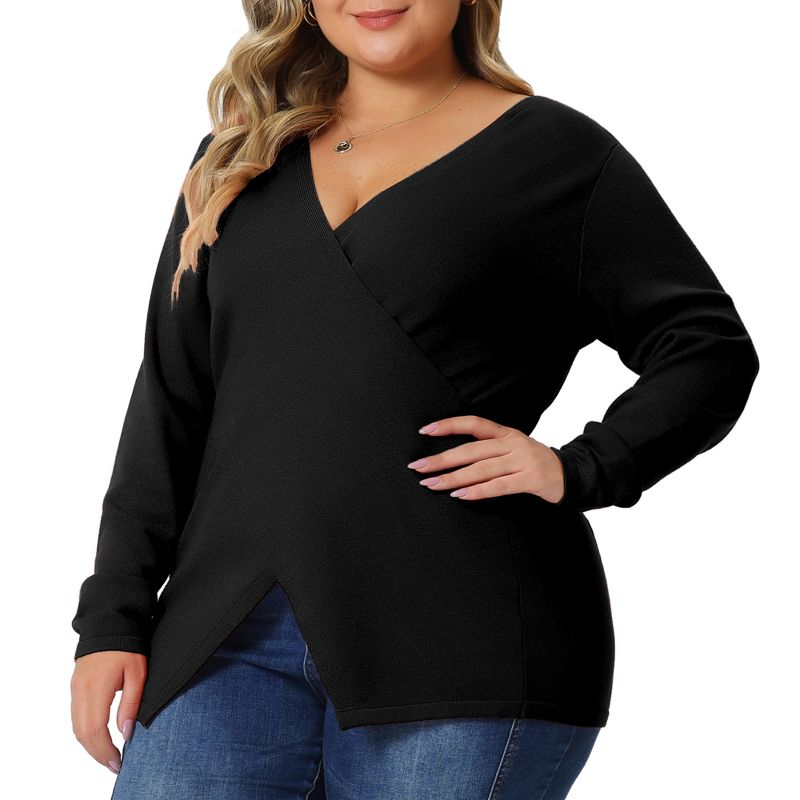 Agnes Orinda Women's Plus Size Knit Deep V Neck Wrap Curvy Pullover Sweaters, 1 of 6