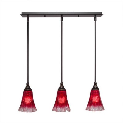 Toltec Lighting Any 3 - Light Chandelier in  Dark Granite with 5.5" Fluted Raspberry Crystal Shade