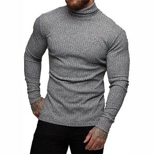Clearlove Men’s Stretch Muscle Fit Turtleneck Long Sleeve Knit T-Shirt Slim Casual Essential - 1 of 4