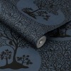 Magical Forest Midnight Navy Blue and Black Trees Trail Paste the Wall Wallpaper - 3 of 4
