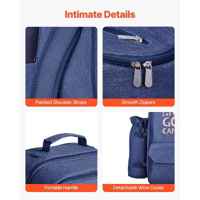 VEVOR Picnic Backpack, Beach Picnic Backpack Bag for 4 Person with Insulated Cooler Compartment, Detachable Bottle/Wine Holder, Navy Blue — фото 6