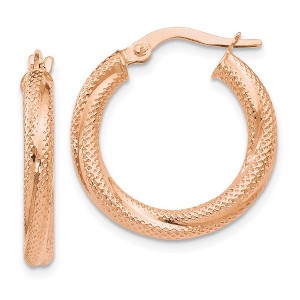 Black Bow Jewelry 3mm Twisted Textured Round Hoops in 10k Rose Gold, 20mm (3/4 Inch) - 1 of 4