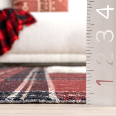 Red and Beige Wool Synthetic Checkered Plaid Area Rug 2' x 3'