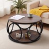 Bekrvio 31.5" 2 Tier Industrial Round Coffee Table, Modern Round Wood Coffee Table with Sturdy Circle Metal Frame for Living Room, Walnut - 2 of 4