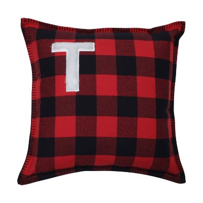 Buffalo Plaid 'T' Throw Pillow Red/Black - Pillow Perfect