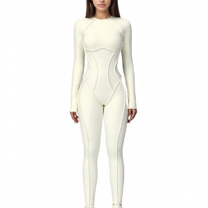 Anna-Kaci Active Women's Long Sleeve Fitted One-Piece Activewear Jumpsuit with Contoured Stitching and Open Back Design - 1 of 4