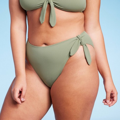 Women's Pique Textured High Leg Cheeky High Waist Bikini Bottom - Wild  Fable™ Soft Green XL