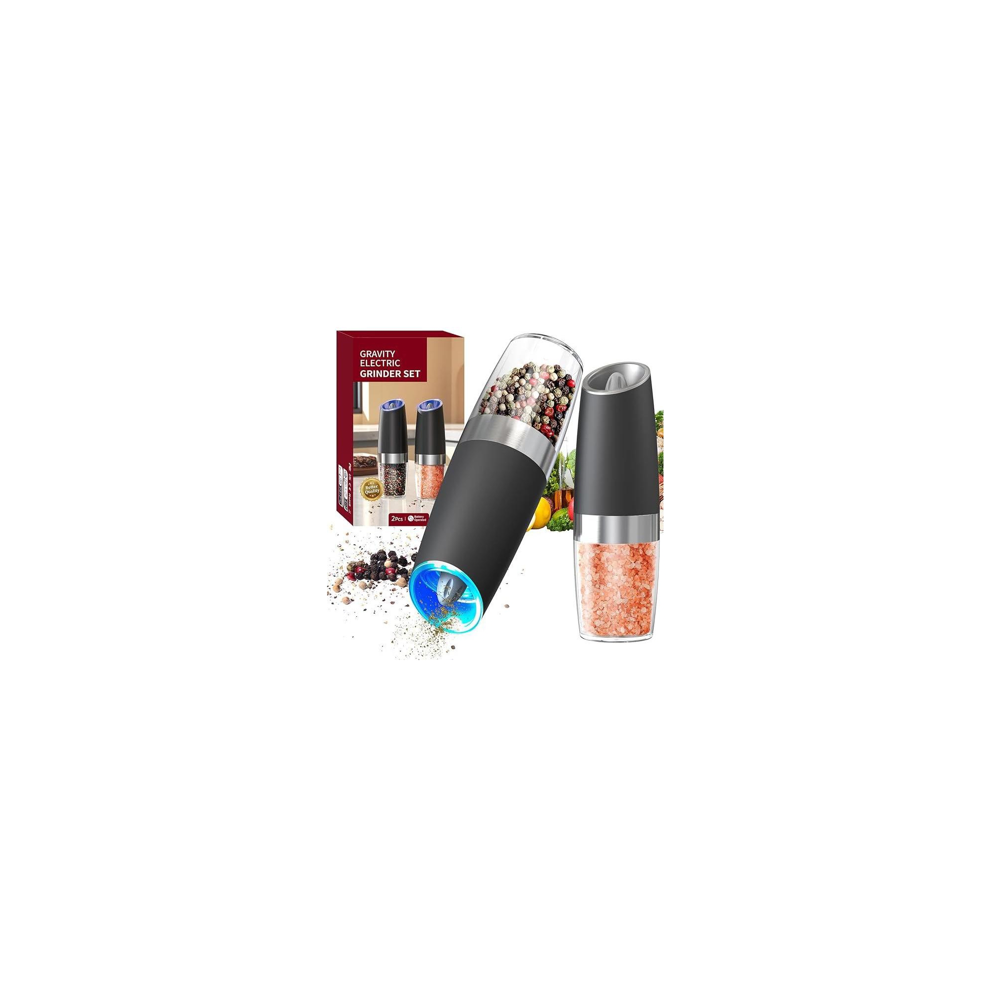 Maison Gravity Electric Pepper and Salt Grinder Set Battery Powered With LED Light One Hand Automatic Operation