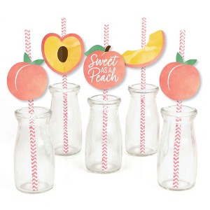 Big Dot of Happiness Sweet as a Peach - Paper Straw Decor - Fruit Themed Baby Shower or Birthday Party Striped Decorative Straws - Set of 24 - 1 of 4