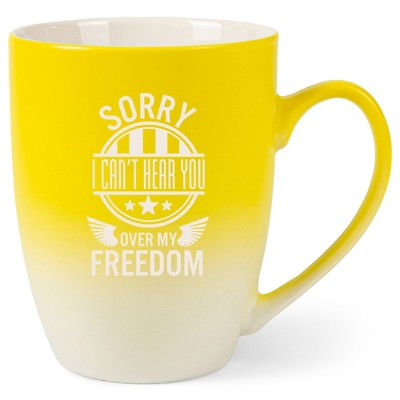 100 North United States of America 10 Ounce Yellow and White Two Toned Ombre, Comfortably Fits Your Hands, Ceramic Tea Coffee Cup Mug, Sorry I Can't