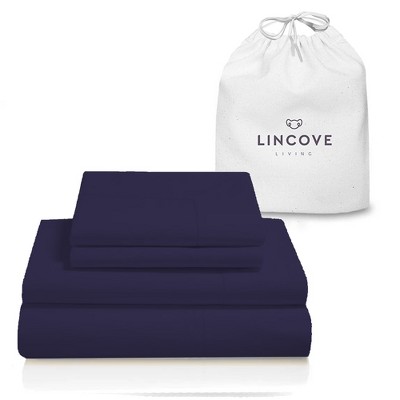 Lincove 400 Thread Count Cotton Sateen 4 Piece Sheet Set – Luxuriously Soft, 15" Deep Pockets, Includes 1 Fitted Sheet, 1 Flat Sheet, 2 Pillowcases