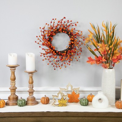 Northlight Plump Tri-Color Berries and Twigs Artificial Fall Harvest Wreath - 14"