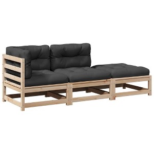 vidaXL Patio Sofa Set with Cushions Modular Outdoor 3 Piece Solid Wood Pine - Brown and Anthracite - 1 of 4