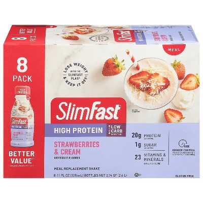SlimFast High Protein - Low Carb Ready to Drink Nutritional Milkshake - Strawberry & Cream - 11 fl oz/8pk