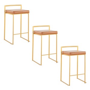 LumiSource Set of 3 Fuji Stacker Counter Height Barstools Gold Steel/Camel PU - 1 of 4