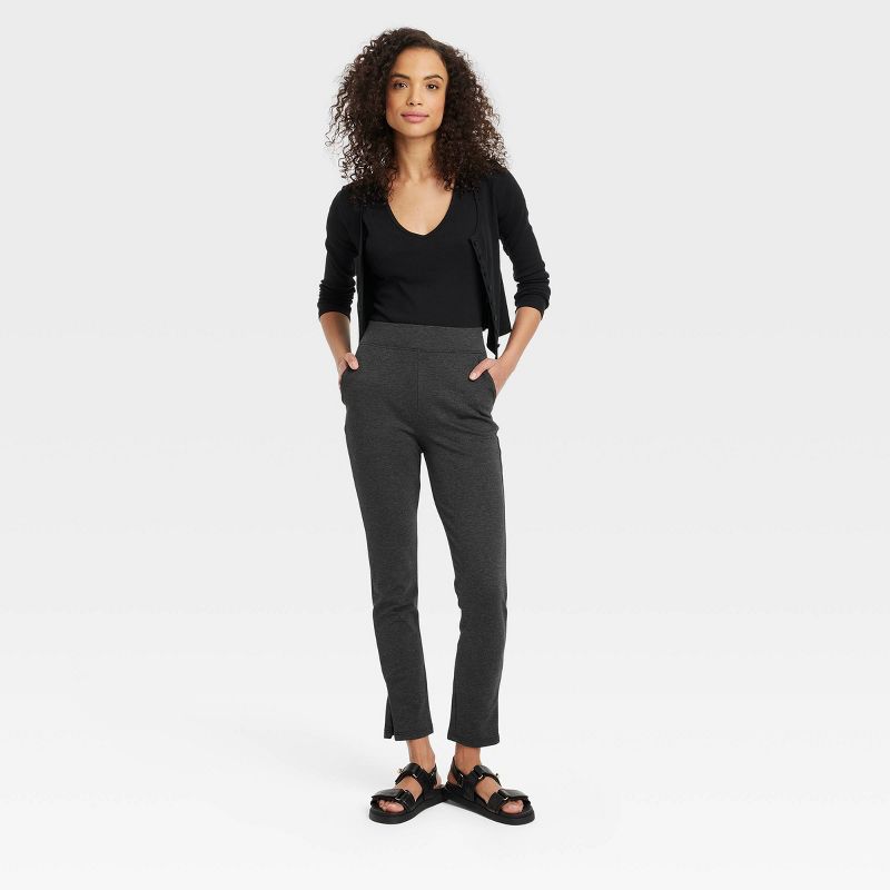 Women's High Waisted Ponte Leggings with Pockets and Side Zipper Split Hem - A New Day™ Black Heather, 4 of 8