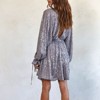 Coolmee Women Sexy Hot Deep V Neck Long Sleeve Tie Belt Sequined Party Banquet Drape High-End Wrap Dress - 3 of 4