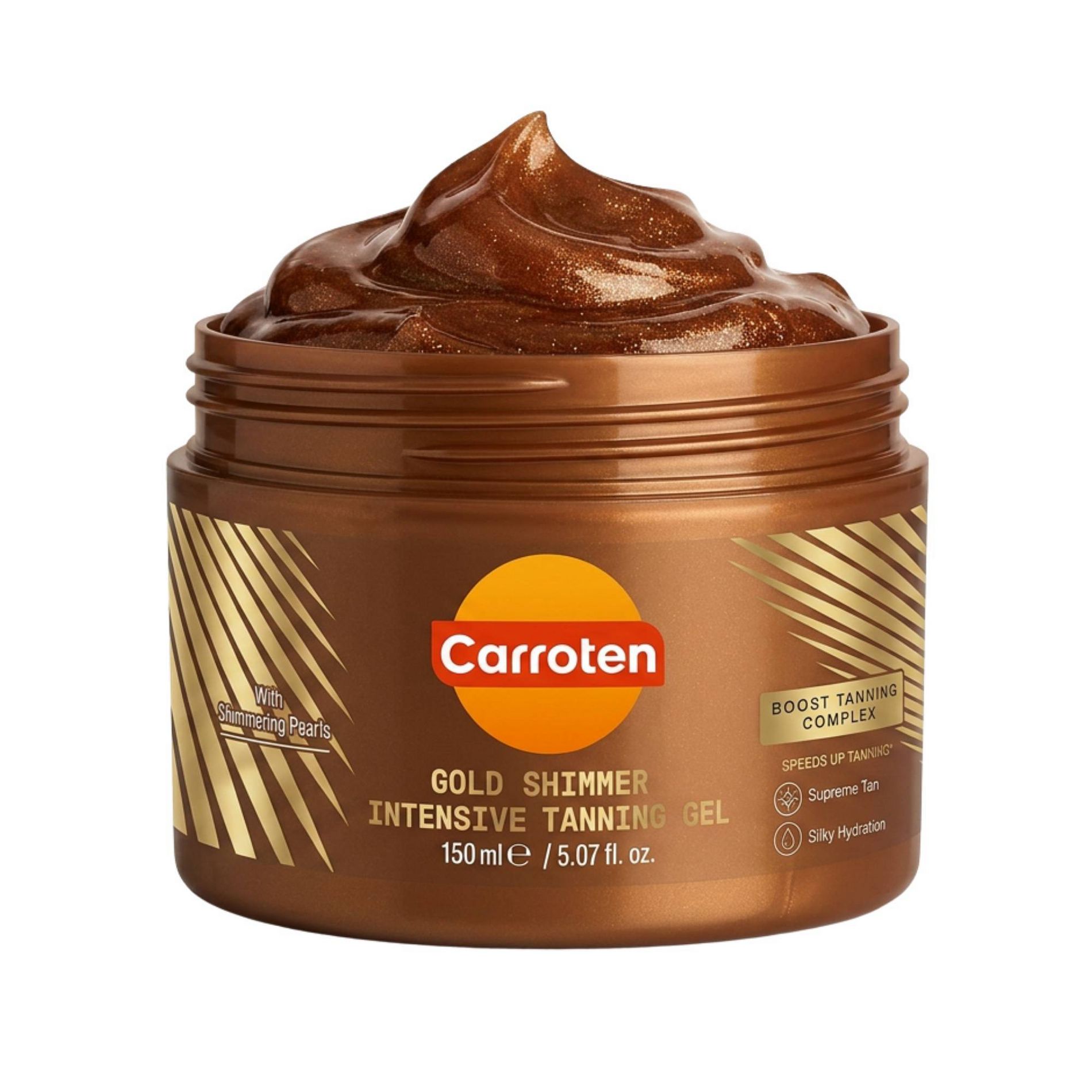 Carroten Gold Shimmer Intensive Gel - 5.07 fl oz: Tanning Lotion, Whole Body Application, Coconut Scent