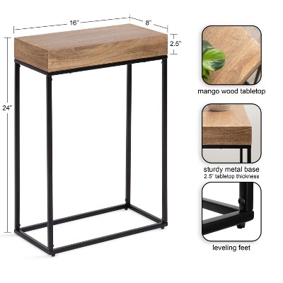 Natural Mango Wood and Black Metal Slim Side Table