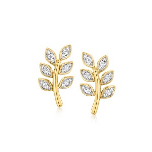 Ross-Simons 0.12 ct. t.w. Diamond Leaf Earrings in 18kt Gold Over Sterling - 1 of 3