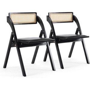 VINGLI Folding Dining Chairs, Wooden Chair with Rattan Backrest Leather Cushion, Armless for Kitchen, - 1 of 4